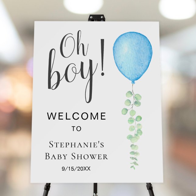 Blue Balloon Eucalyptus Baby Shower Welcome Sign (Creator Uploaded)