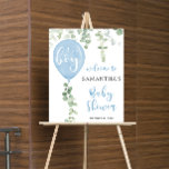 Blue Balloon Eucalyptus Baby Shower Welcome Sign at Zazzle