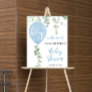 Blue balloon eucalyptus baby shower welcome sign