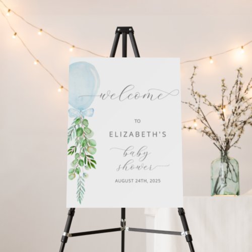 Blue Balloon Eucalyptus Baby Shower Welcome Sign