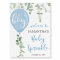 Blue balloon eucalyptus baby sprinkle welcome sign