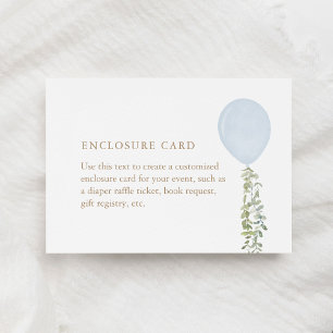 Blue Balloon Eucalyptus Boy Baby Shower Enclosure  Card