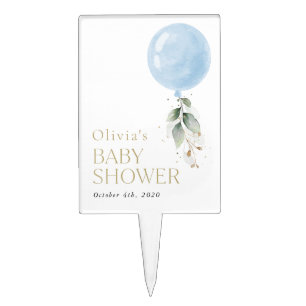 Blue Balloon, Eucalyptus, Greenery, Baby Shower Cake Topper