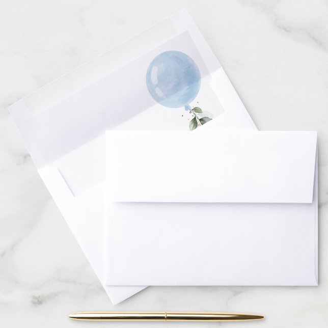 Blue Balloon, Eucalyptus, Greenery, Baby Shower Envelope Liner (Desk)