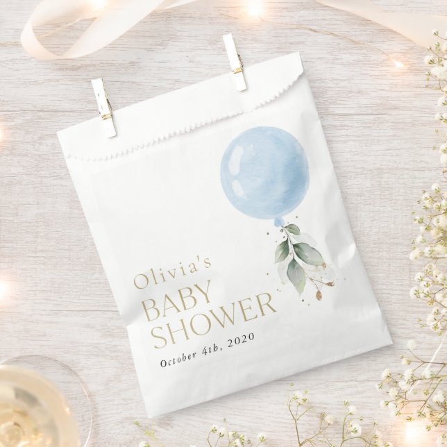 Blue Balloon, Eucalyptus, Greenery, Baby Shower Favor Bag (Clipped)