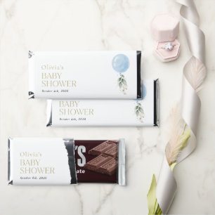 Blue Balloon, Eucalyptus, Greenery, Baby Shower Hershey Bar Favors