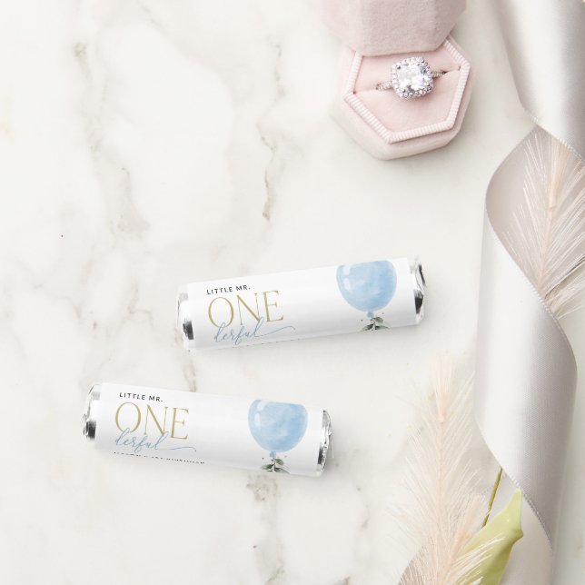 Blue Balloon, Eucalyptus, Greenery, First Birthday Breath Savers® Mints (Wedding)