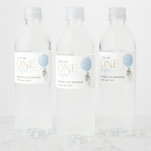 Blue Balloon, Eucalyptus, Greenery, First Birthday Water Bottle Label