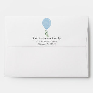 Blue balloon eucalyptus white envelopes 5x7 card