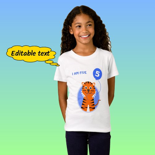 Blue balloon fifth birthday tiger T_Shirt