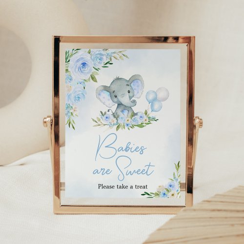 Blue Balloon Floral Elephant Babies are Sweet Poster