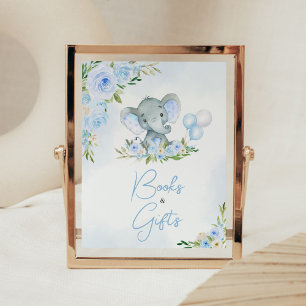 Blue Balloon Floral Elephant Books and Gifts Poster