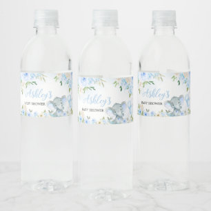 Blue Balloon Floral Elephant Water Bottle Label