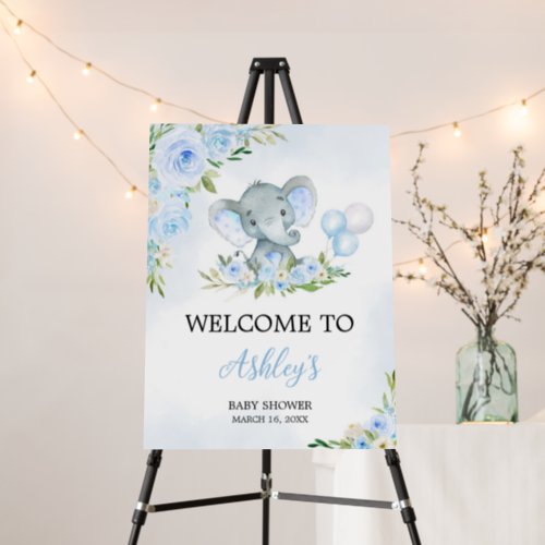 Blue Balloon Floral Elephant Welcome Sign