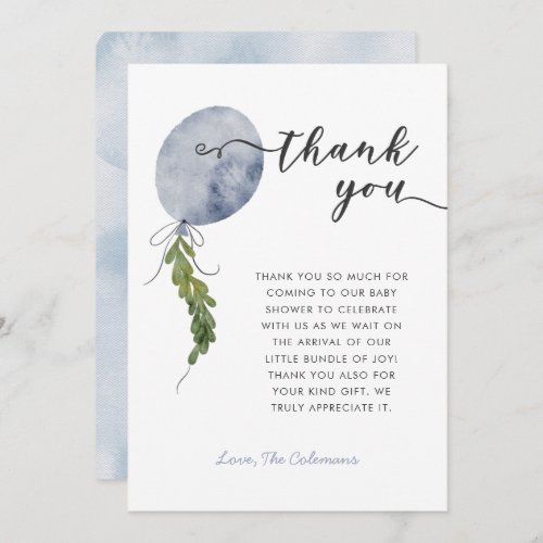 Blue Balloon Garland Baby Shower Thank You Card