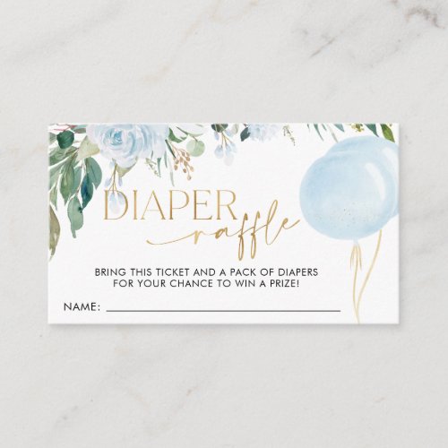 Blue Balloon Greenery Baby Shower Diaper Raffle Enclosure Card