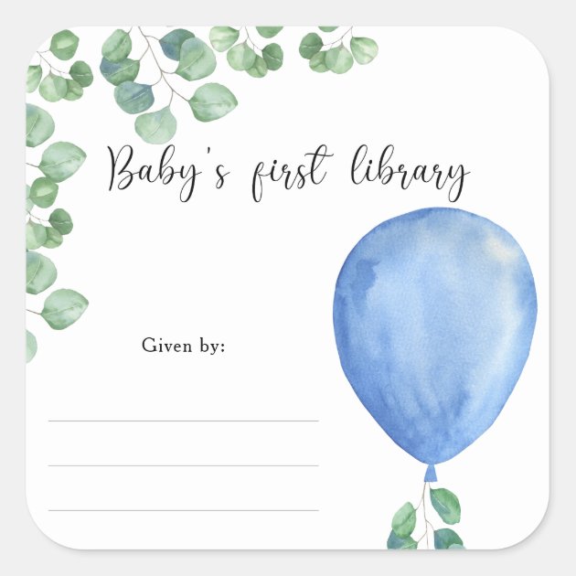 Blue balloon greenery  - Baby's first library Square Sticker