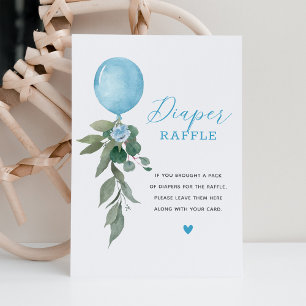 Blue Balloon Greenery Diaper Raffle Sign Invitation
