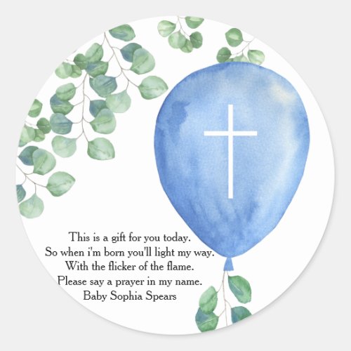 Blue balloon greenery  _ Prayer Candle Label