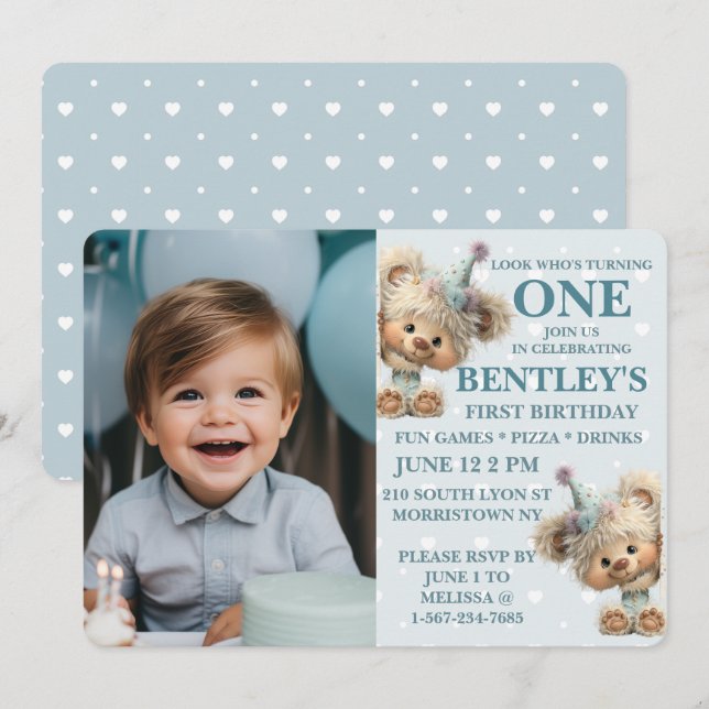 Blue Balloon Hedgehog Celebration Invitation (Front/Back)