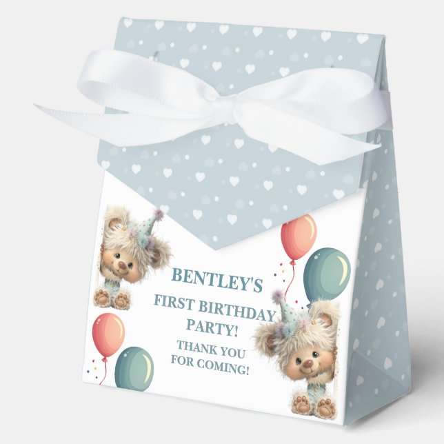 Blue Balloon Hedgehogs Celebration Favor Boxes (Front)