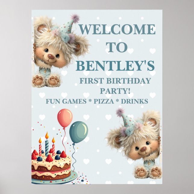 Blue Balloon Hedgehogs Celebration Poster (Front)