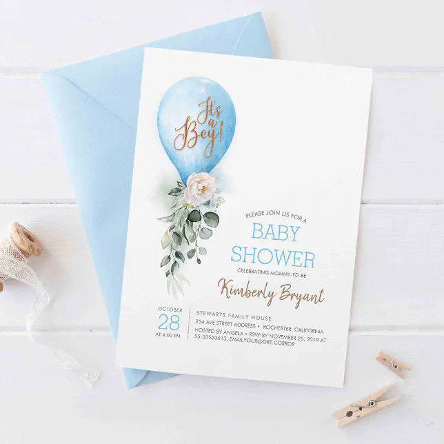Blue Balloon It's a Boy Baby Shower Invitation | Zazzle