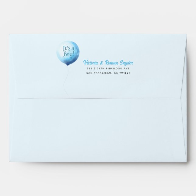Blue Balloon It's A Boy Cute Baby Shower  Envelope (Back (Top Flap))