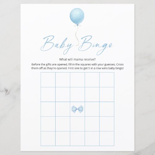 Blue Balloon Modern Baby Shower Bingo Game
