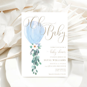 Blue Balloon Oh Baby Baby Shower Invitation