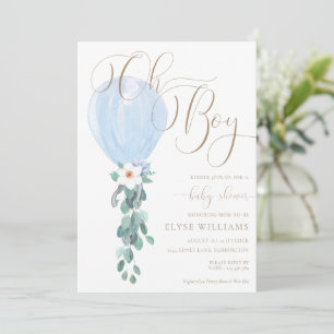 Blue Balloon Oh Boy Baby Shower Invitation