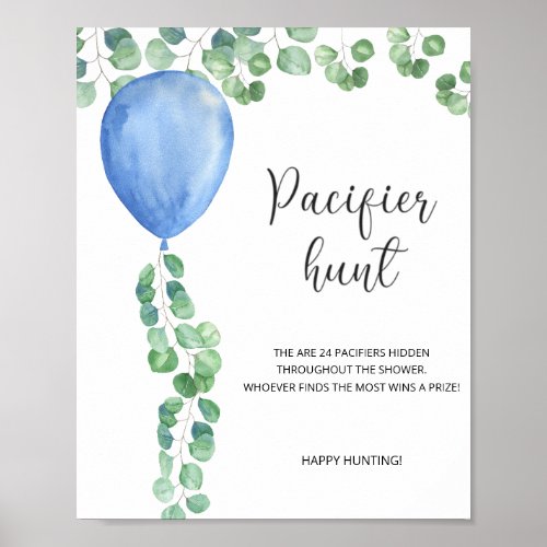 Blue Balloon _ Pacifier hunt baby shower game Poster