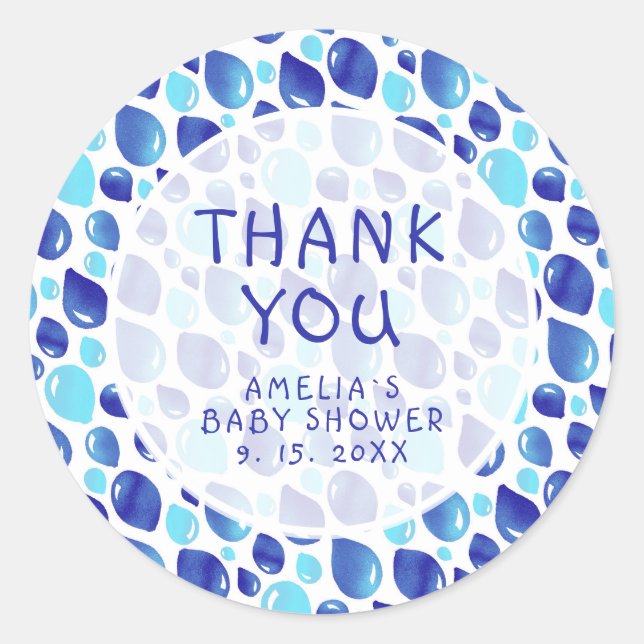 Blue Balloon Pattern Baby Boy Baby Shower Classic Round Sticker (Front)