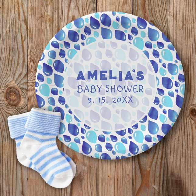 Blue Balloon Pattern Baby Girl Baby Shower Paper Plates (Creator Uploaded)
