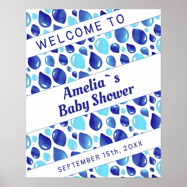 Blue Balloon Pattern Boy Baby Shower Welcome Sign (Front)
