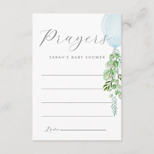 Blue Balloon Prayers For Baby Enclosure Card