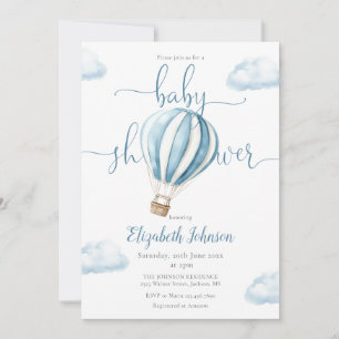 Blue Balloon QR Code Photo Boy Baby Shower Invitation