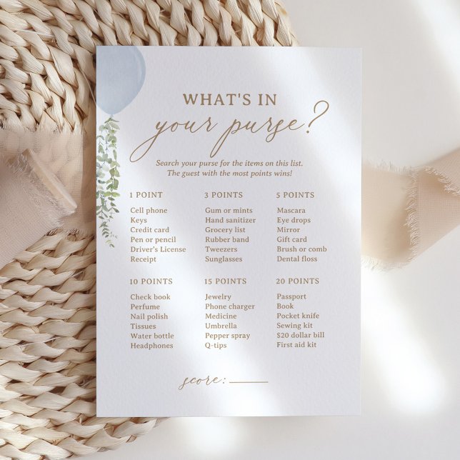 Blue Balloon Shower What's In Your Purse Game Invitation (Creator Uploaded)