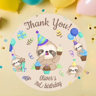 Blue Balloon Sloth Birthday Party Celebration Classic Round Sticker