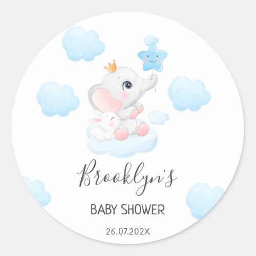 Blue Balloon Star  Elephant Baby Shower Classic Round Sticker