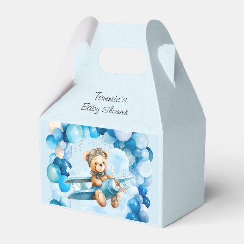 Blue Balloon Teddy Bear Airplane Boy Baby Shower Favor Boxes