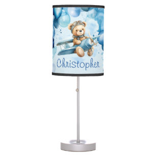 Blue Balloon Teddy Bear Airplane Boy Baby Shower Table Lamp
