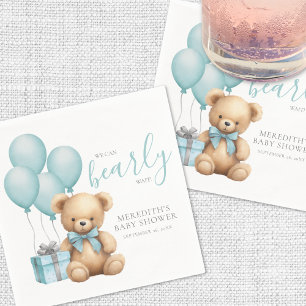 Blue Balloon Teddy Bear Baby Shower Napkins