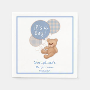 Blue Balloon Teddy Bear Baby Shower Napkins