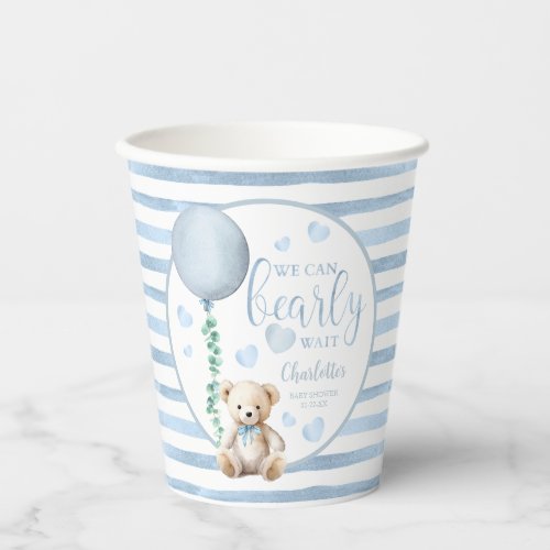 Blue Balloon Teddy Bear Baby Shower  Paper Cups