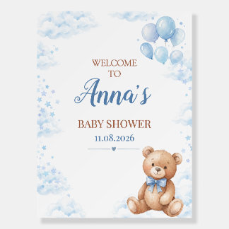 Blue Balloon Teddy Bear Baby Shower Sign