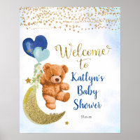 Blue Balloon Teddy Bear Baby Shower Welcome Sign