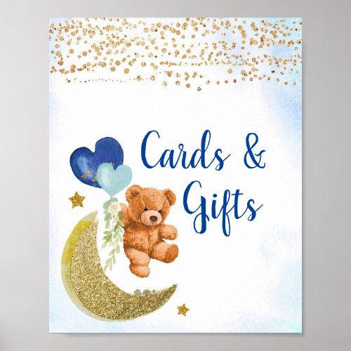 Blue Balloon Teddy Bear Cards and Gifts Poster