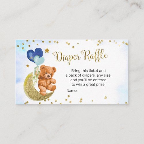 Blue Balloon Teddy Bear Diaper Raffle Enclosure Card