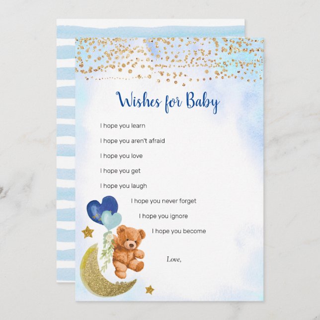 Blue Balloon Teddy Bear Wishes for Baby Game Card (Front/Back)